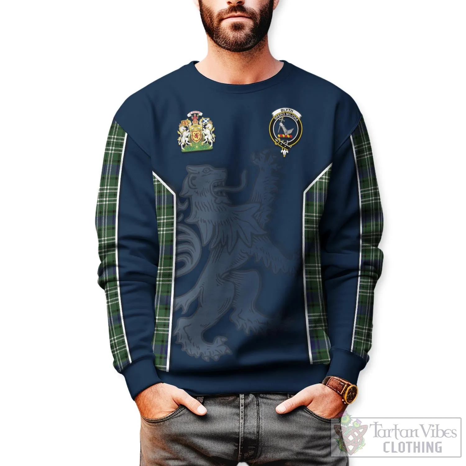 Blyth Tartan Sweater with Family Crest and Lion Rampant Vibes Sport Style