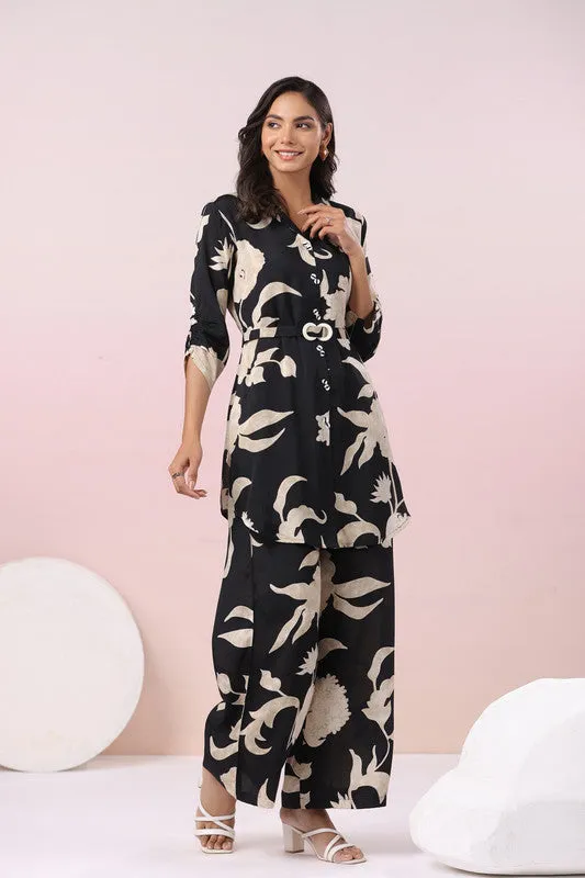 Botanical Print Black Russian Silk Co-Ord Set