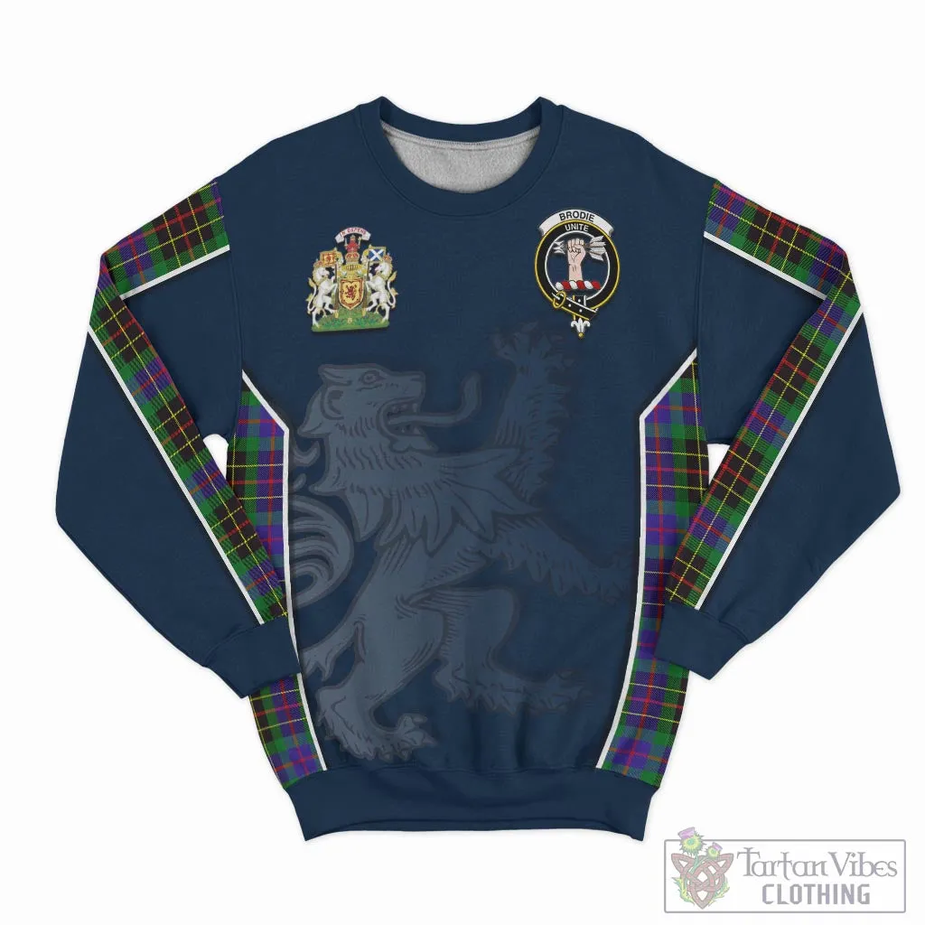 Brodie Hunting Modern Tartan Sweater with Family Crest and Lion Rampant Vibes Sport Style