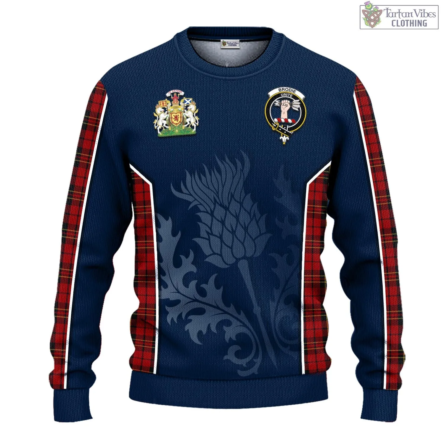 Brodie Tartan Knitted Sweatshirt with Family Crest and Scottish Thistle Vibes Sport Style