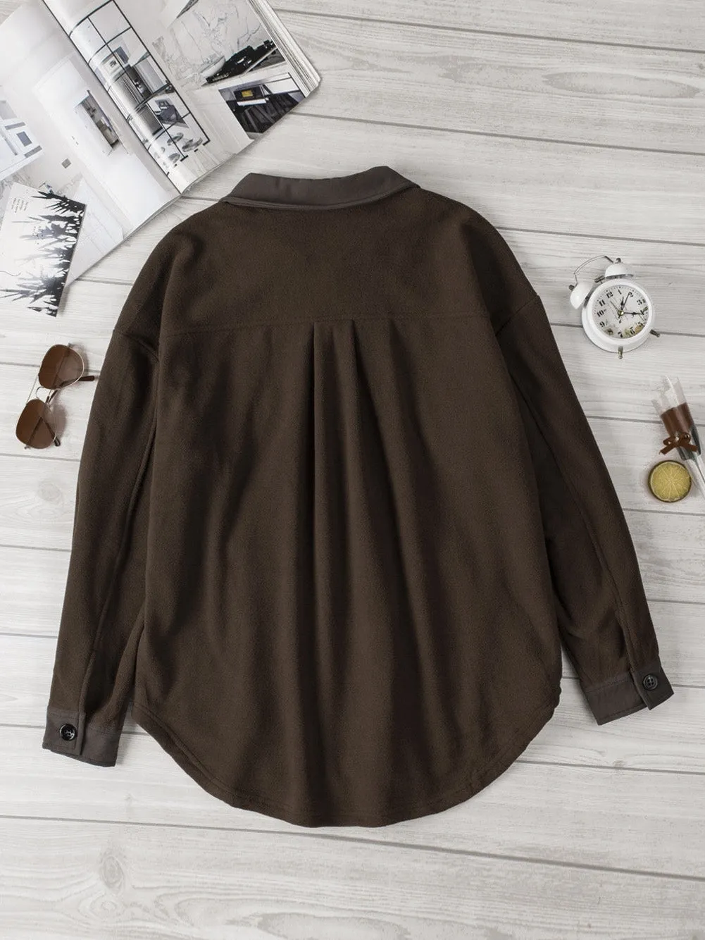 Brown Chic Button-Up Collared Shirt Jacket