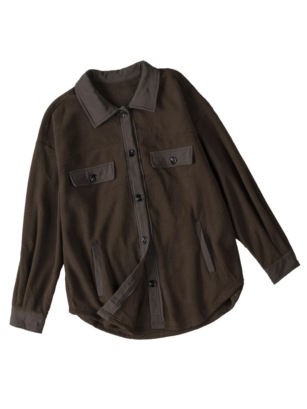 Brown Chic Button-Up Collared Shirt Jacket