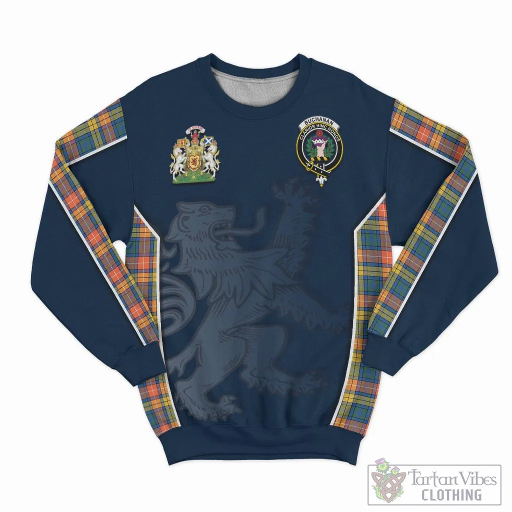 Buchanan Ancient Tartan Sweater with Family Crest and Lion Rampant Vibes Sport Style