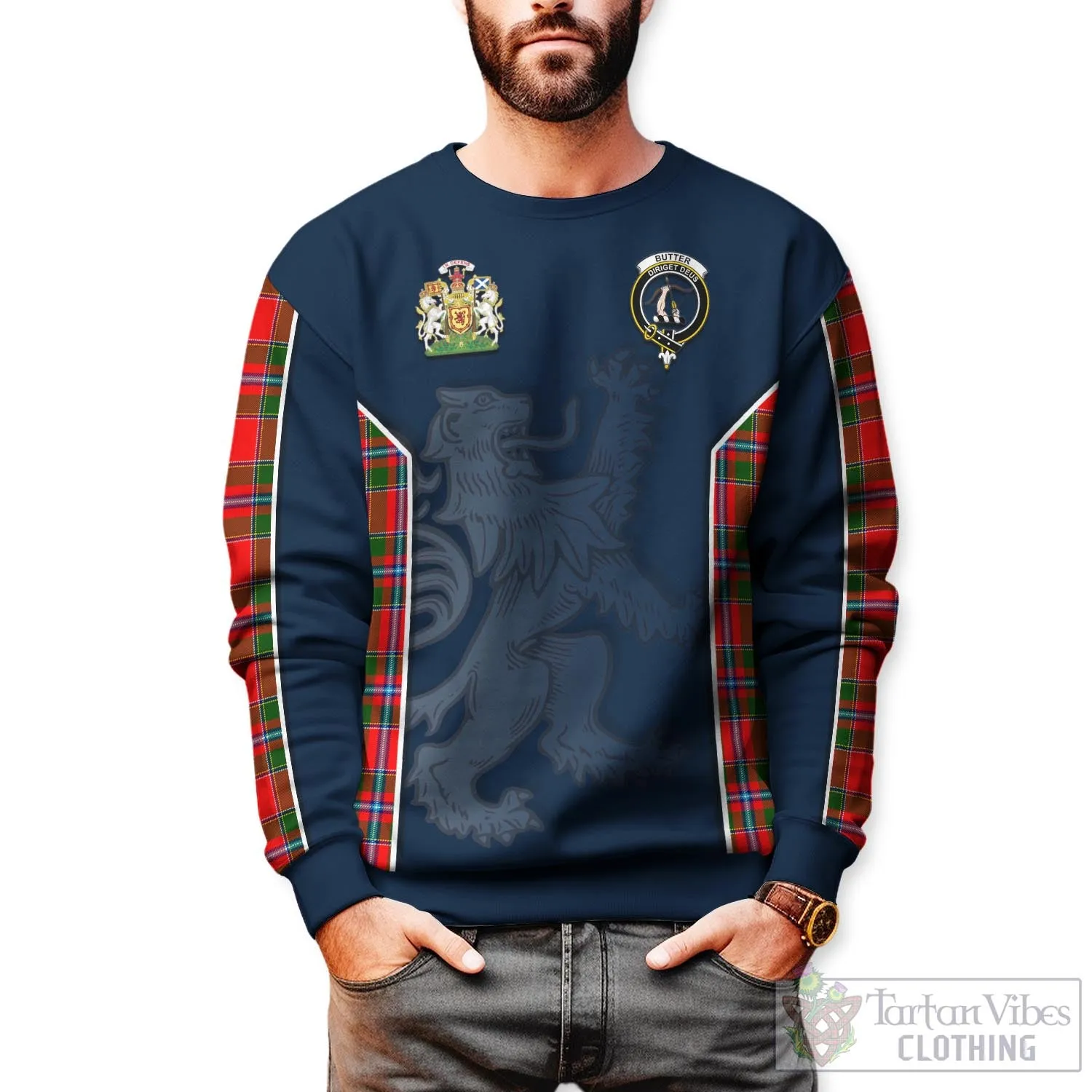 Butter Tartan Sweater with Family Crest and Lion Rampant Vibes Sport Style