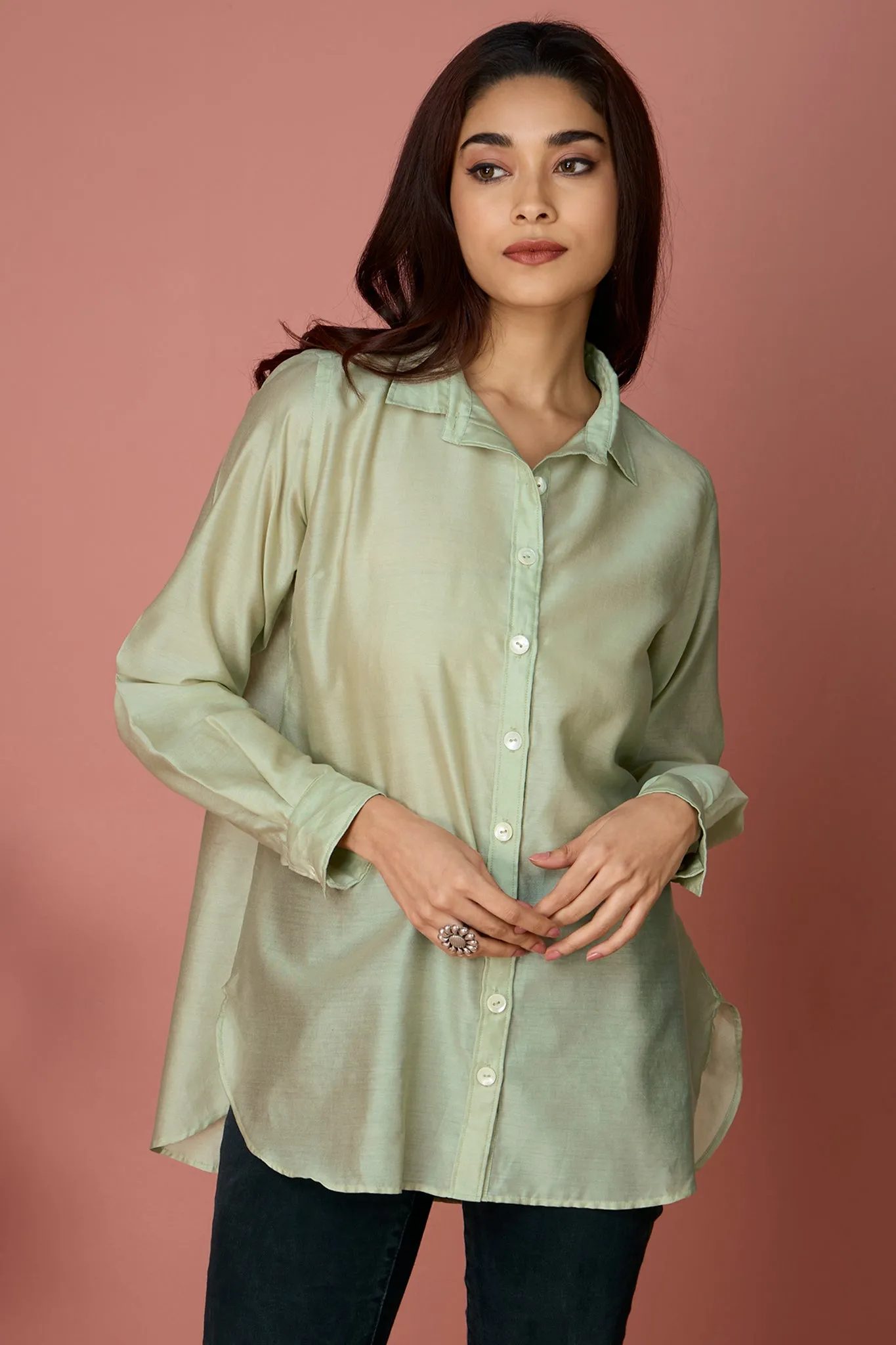 button down chanderi shirt - Sage & Whispers