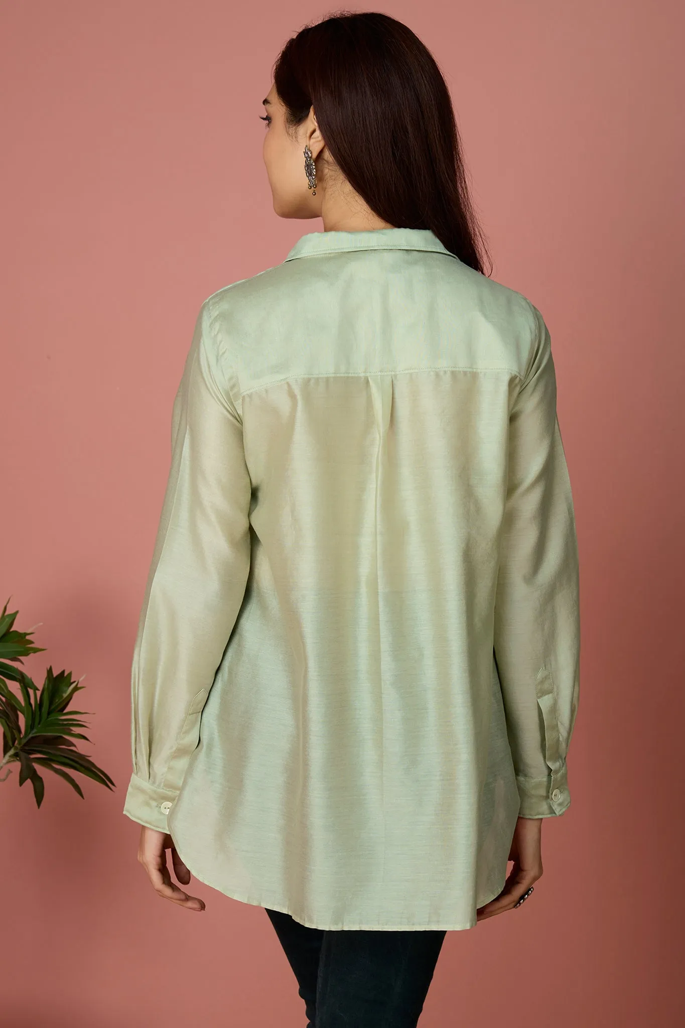 button down chanderi shirt - Sage & Whispers