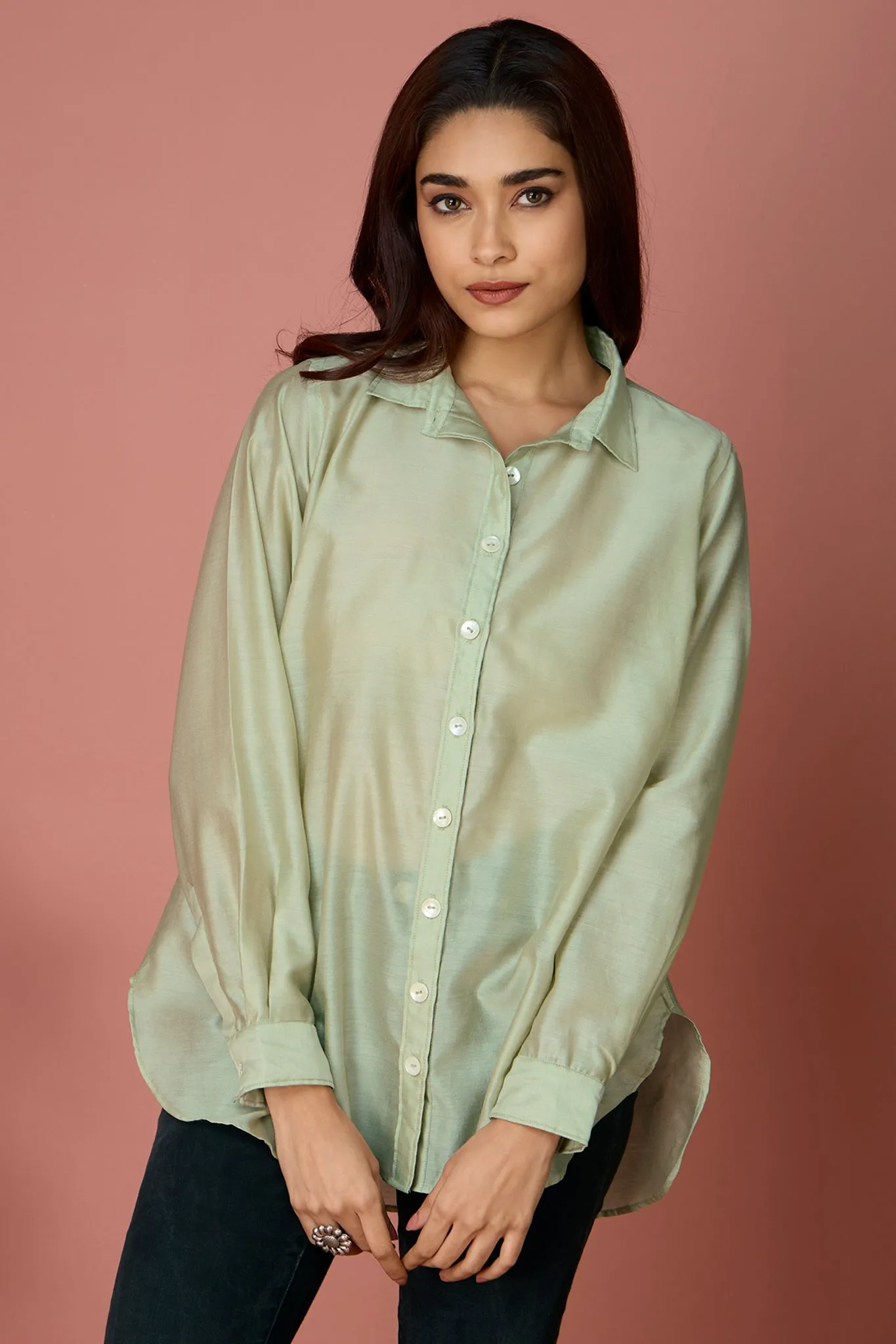 button down chanderi shirt - Sage & Whispers