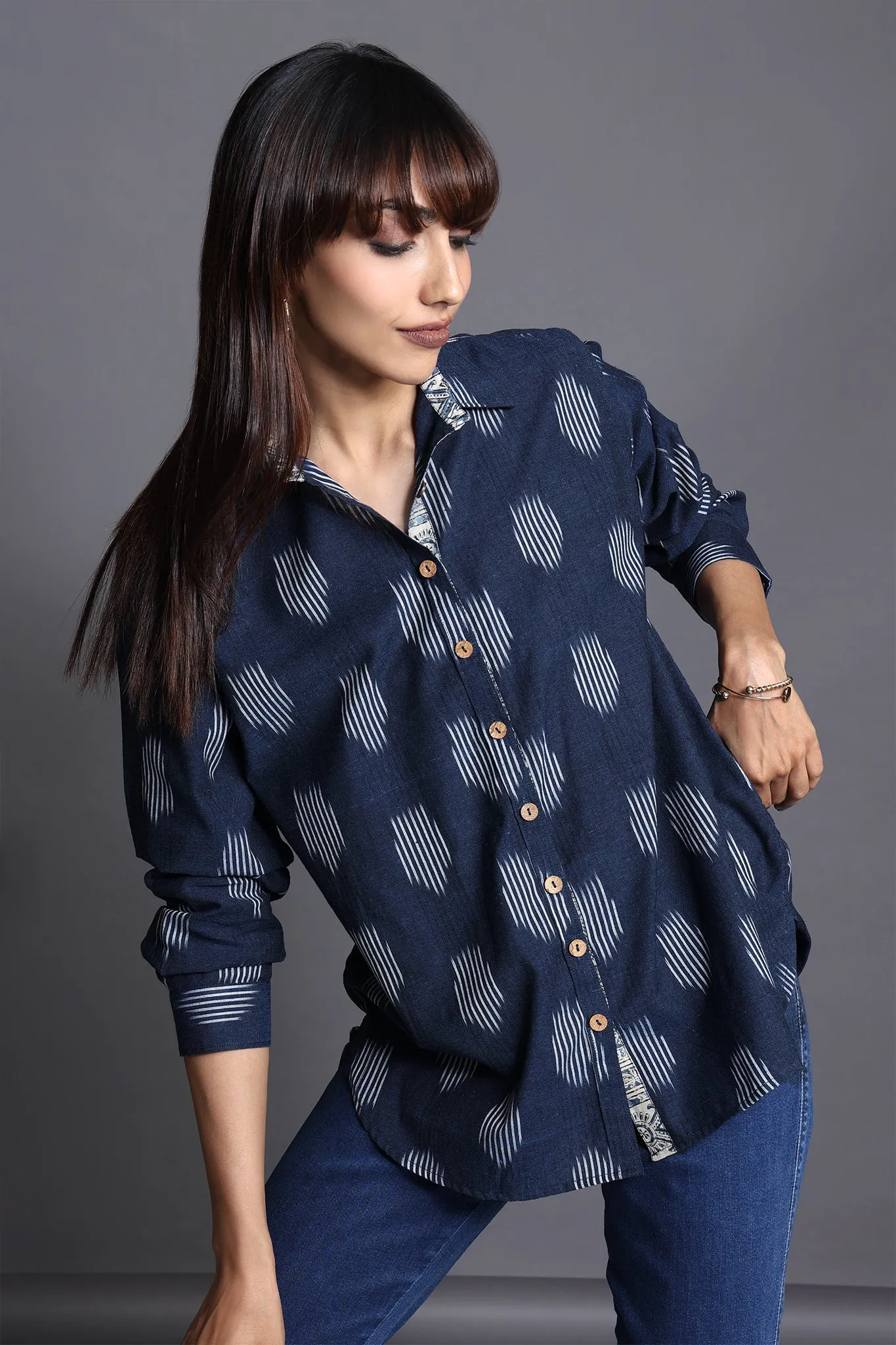 button down shirt - deep blue & skyline splash