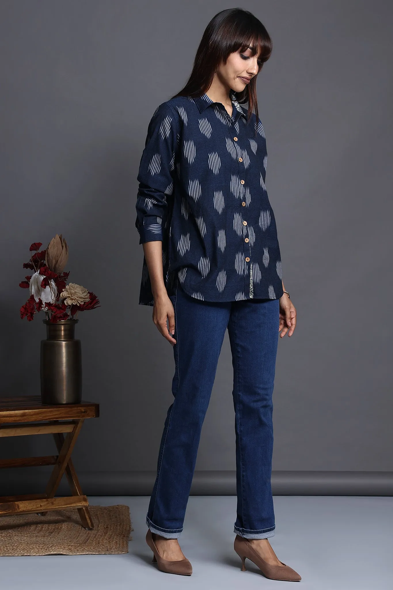 button down shirt - deep blue & skyline splash