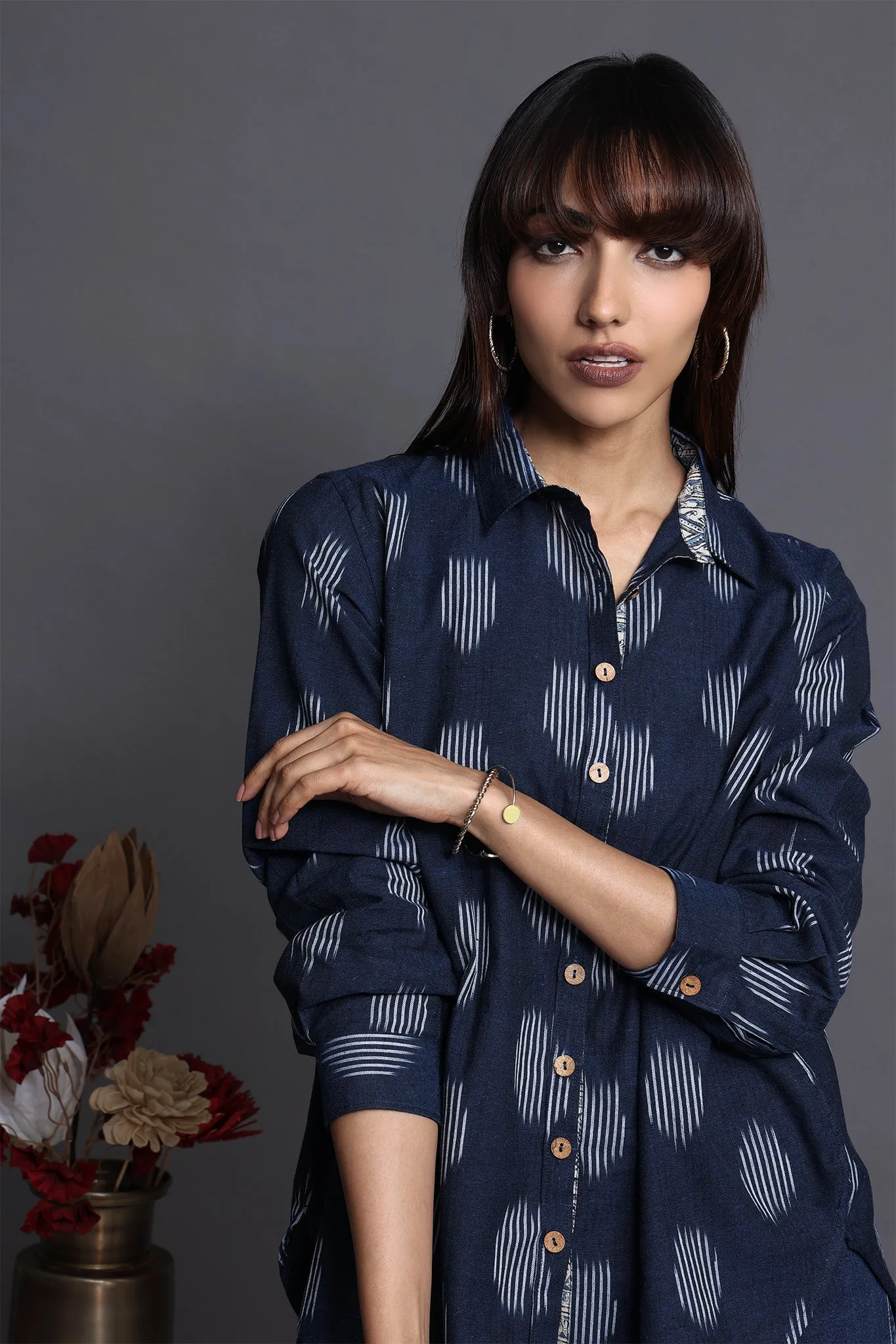 button down shirt - deep blue & skyline splash