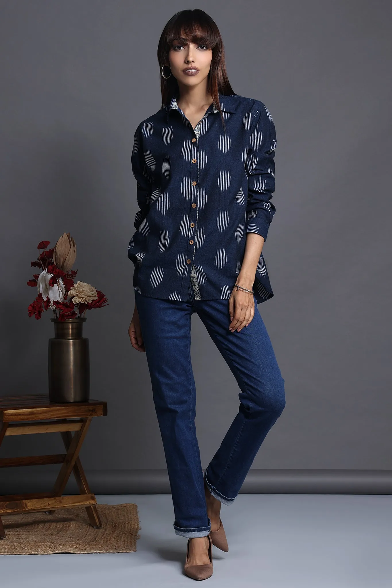 button down shirt - deep blue & skyline splash