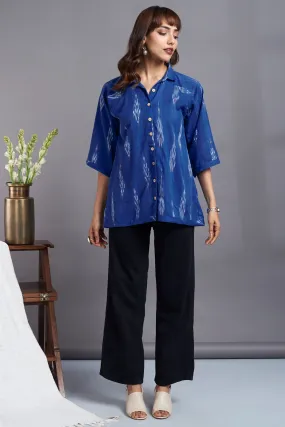 button down shirt with round hem & easy sleeve - marine blue & chicago skies