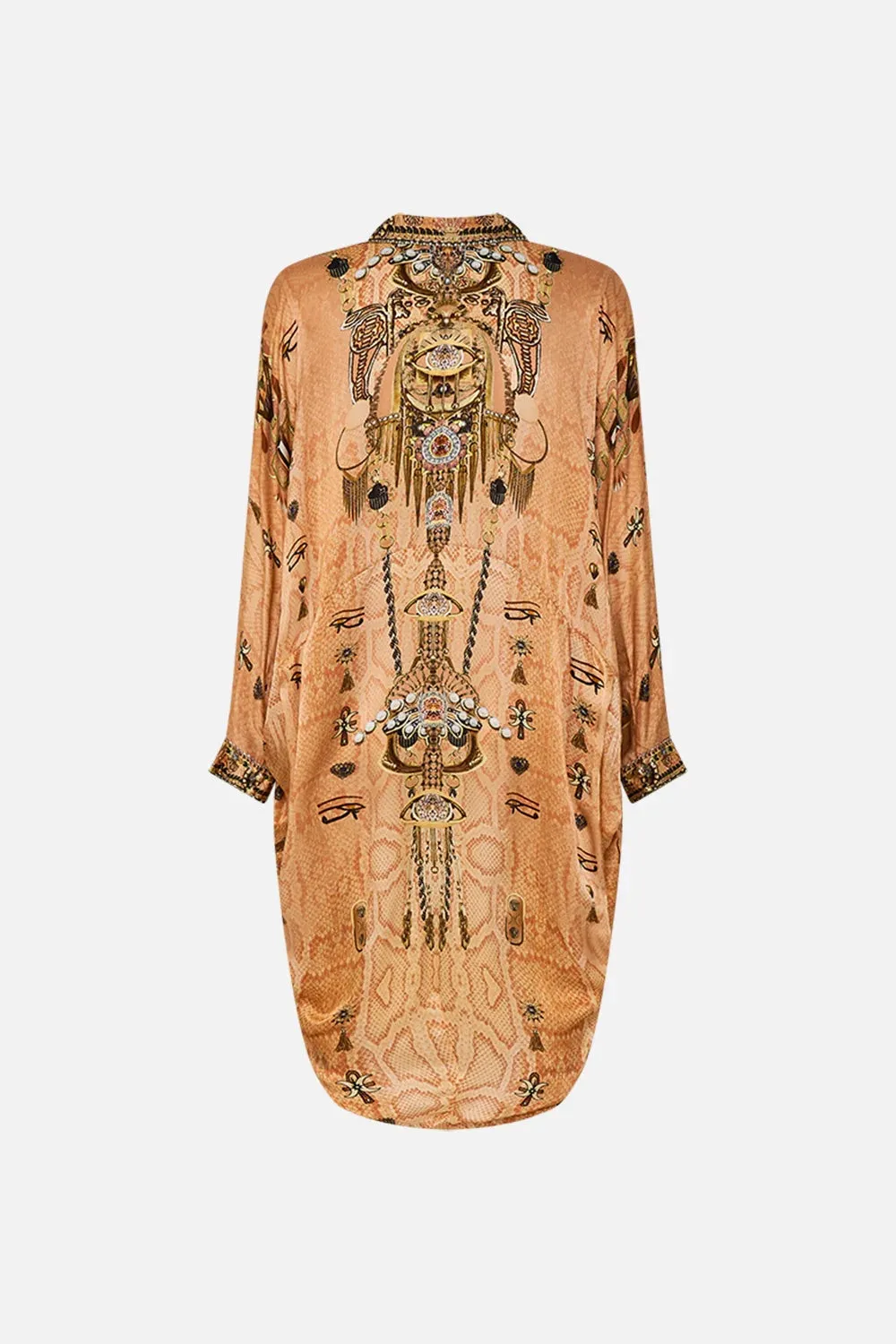 CAMILLA THE KINGDOM OF HIEROGLYPHS BUTTON UP TOP WITH DRAPED BACK