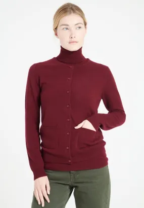 Cardigan col rond cachemire rouge bordeaux femme - LILLY 4