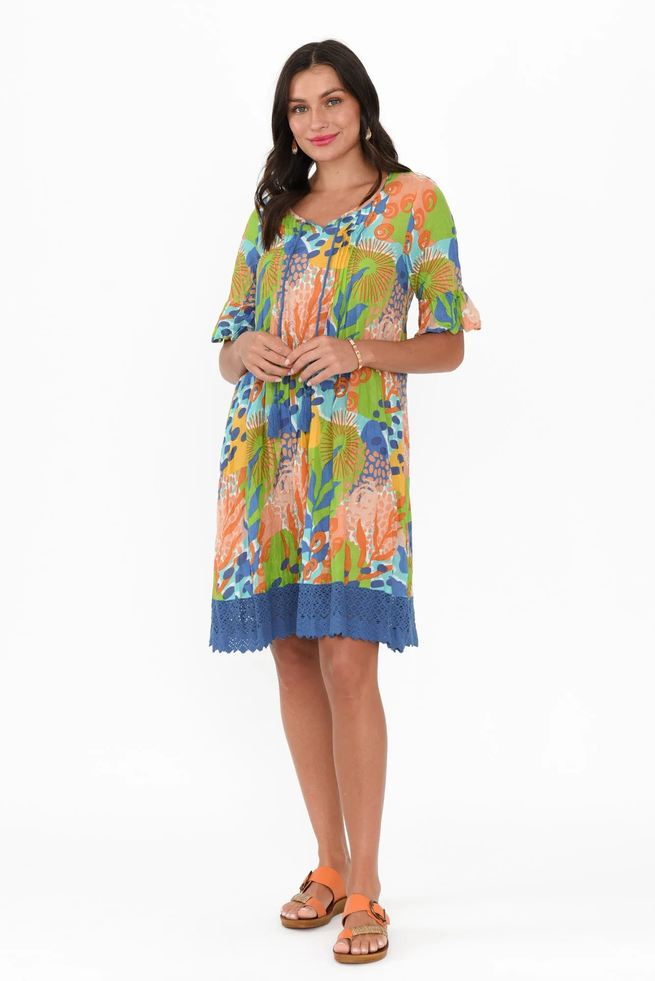 Cayman Blue Fern Cotton Tunic Dress