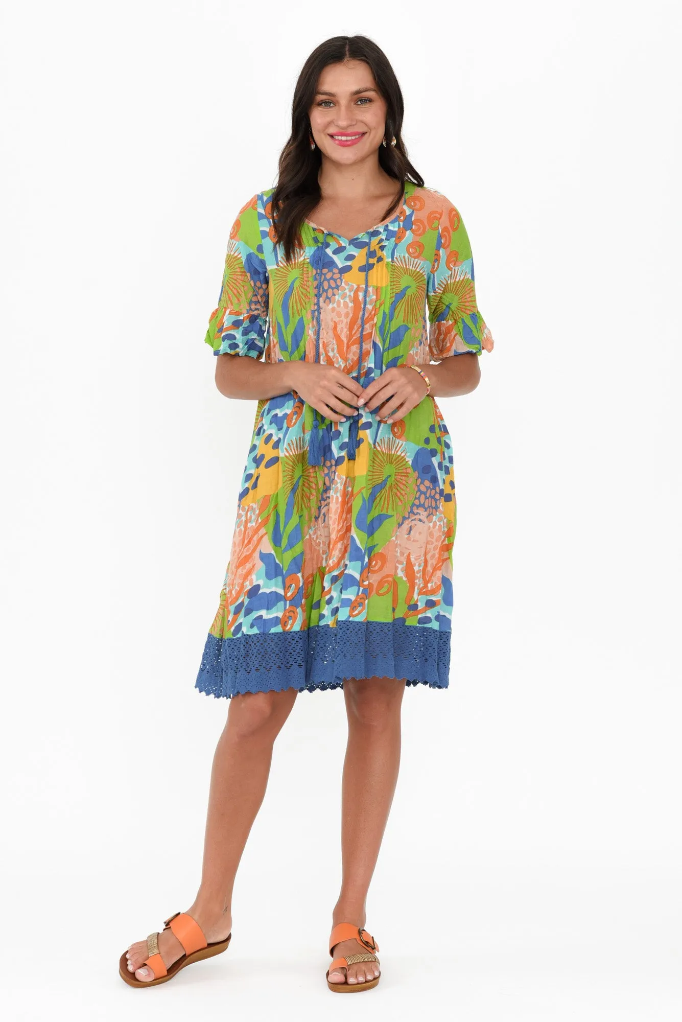 Cayman Blue Fern Cotton Tunic Dress