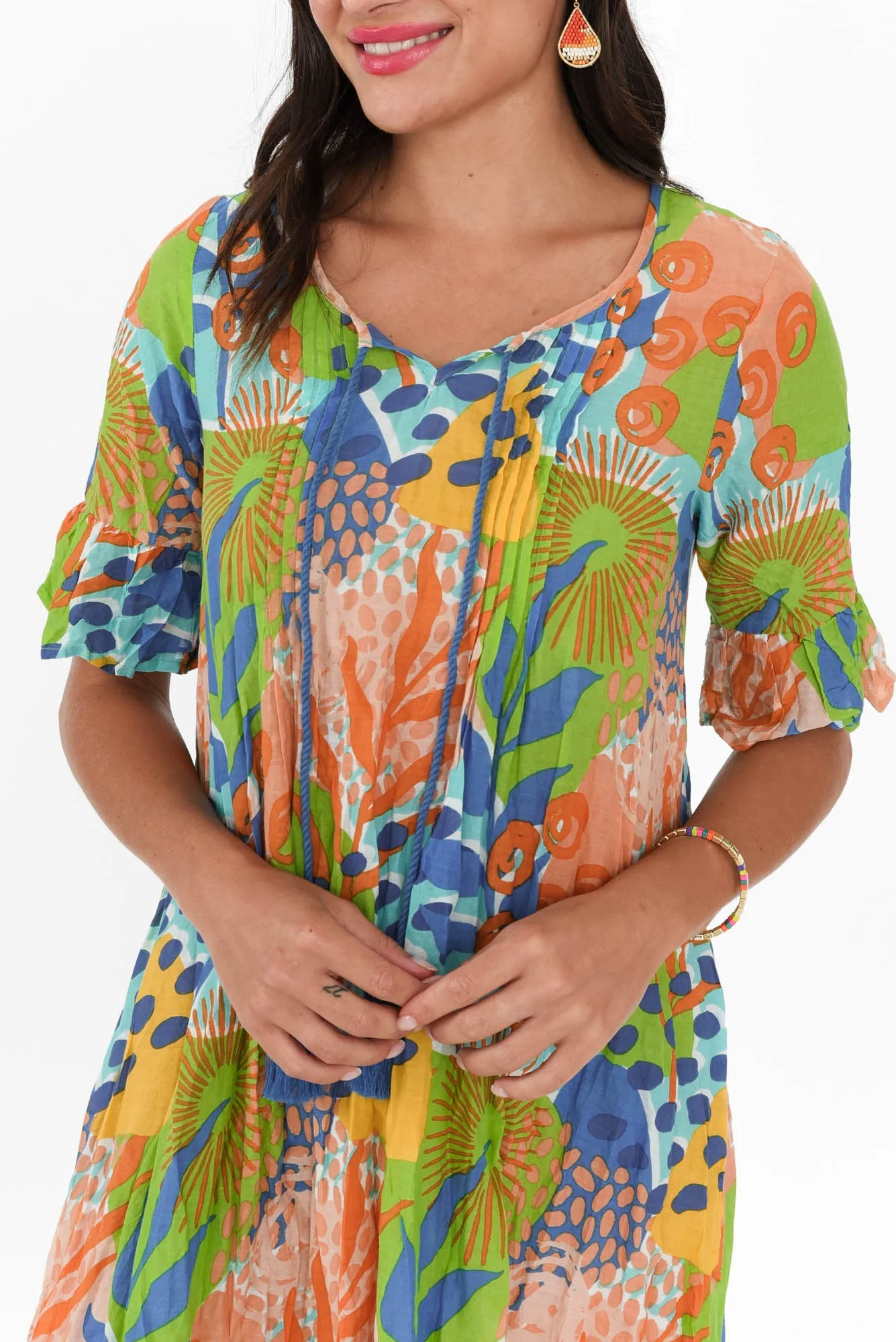 Cayman Blue Fern Cotton Tunic Dress