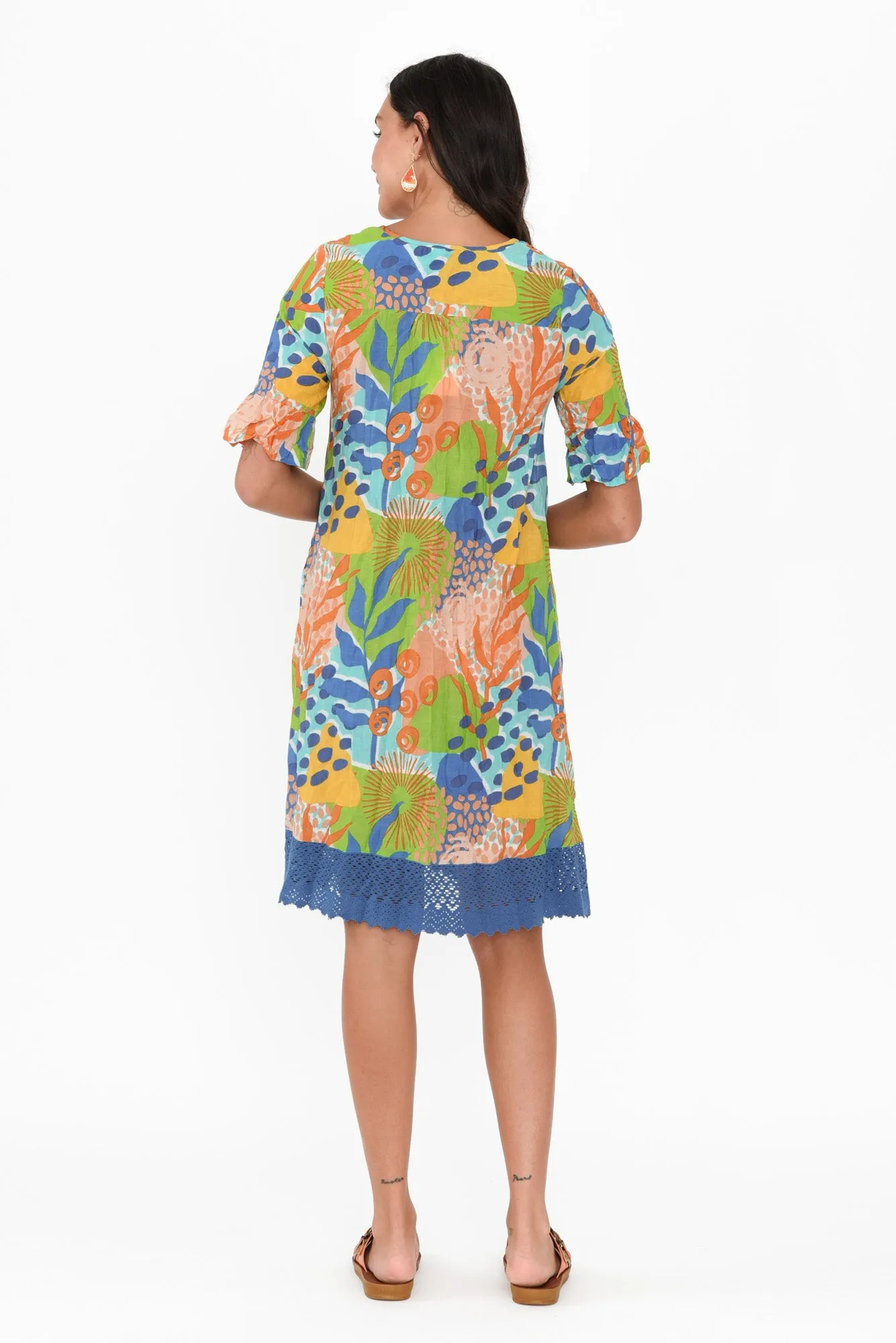 Cayman Blue Fern Cotton Tunic Dress