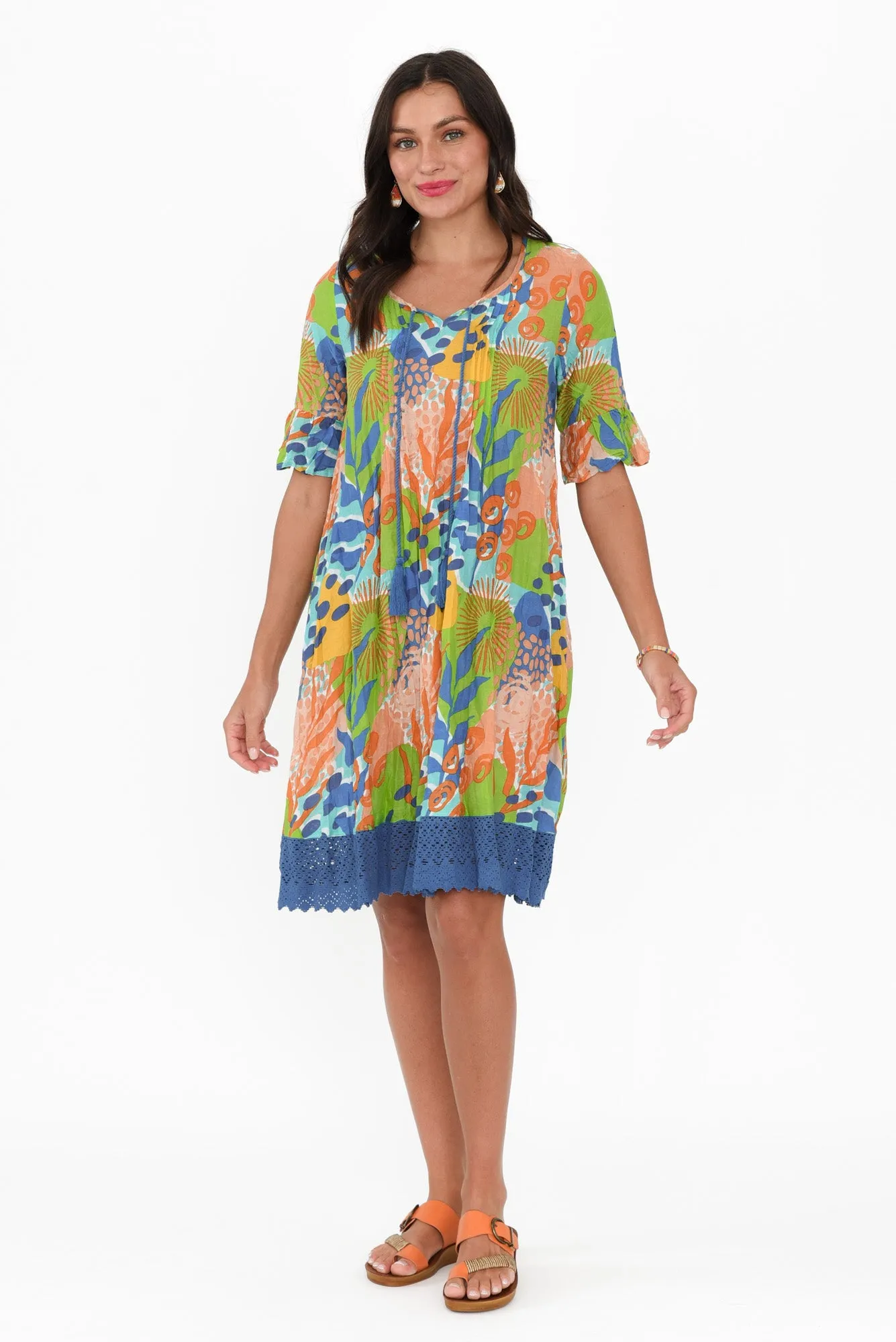 Cayman Blue Fern Cotton Tunic Dress