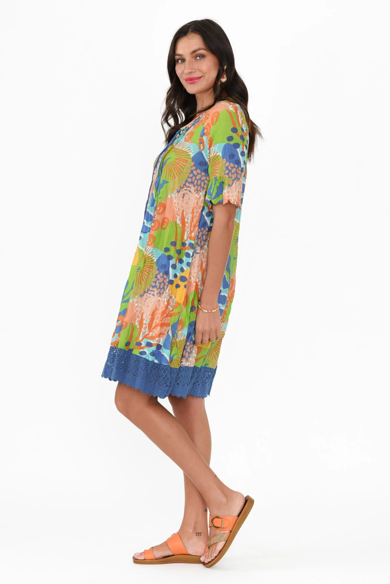 Cayman Blue Fern Cotton Tunic Dress