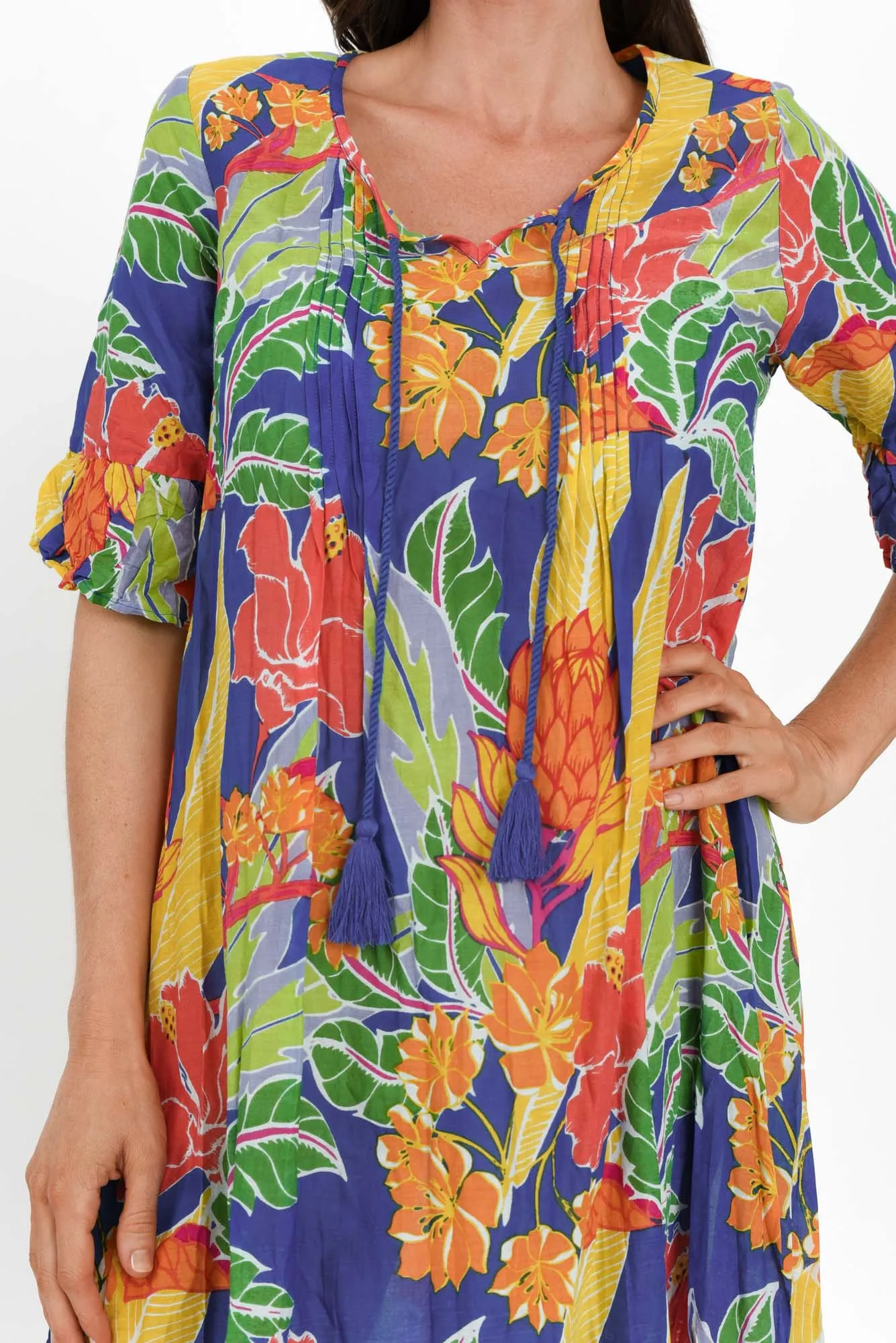 Cayman Orange Tropical Cotton Tunic Dress