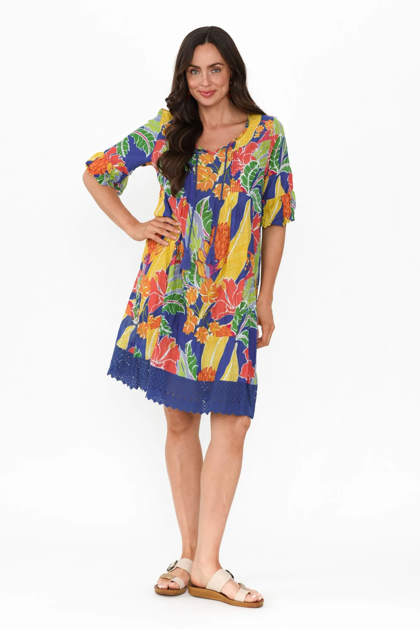 Cayman Orange Tropical Cotton Tunic Dress