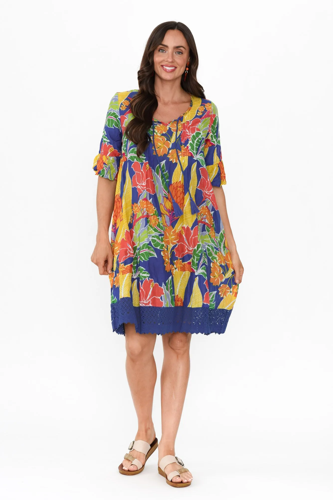 Cayman Orange Tropical Cotton Tunic Dress