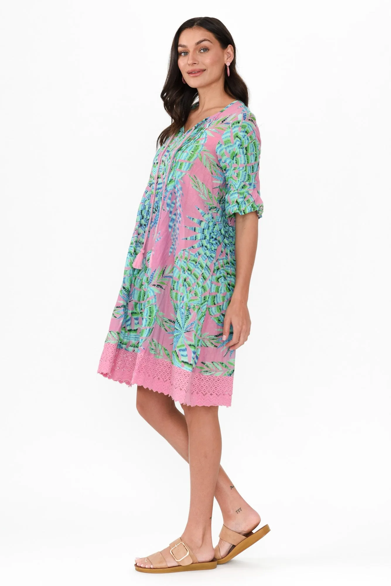 Cayman Pink Tropical Cotton Tunic Dress