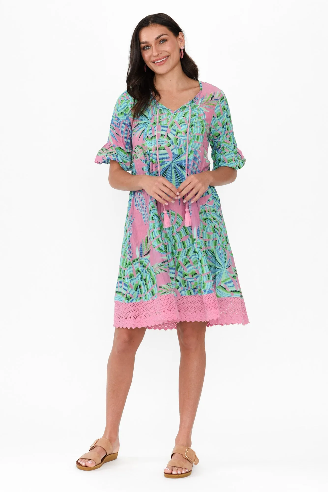 Cayman Pink Tropical Cotton Tunic Dress