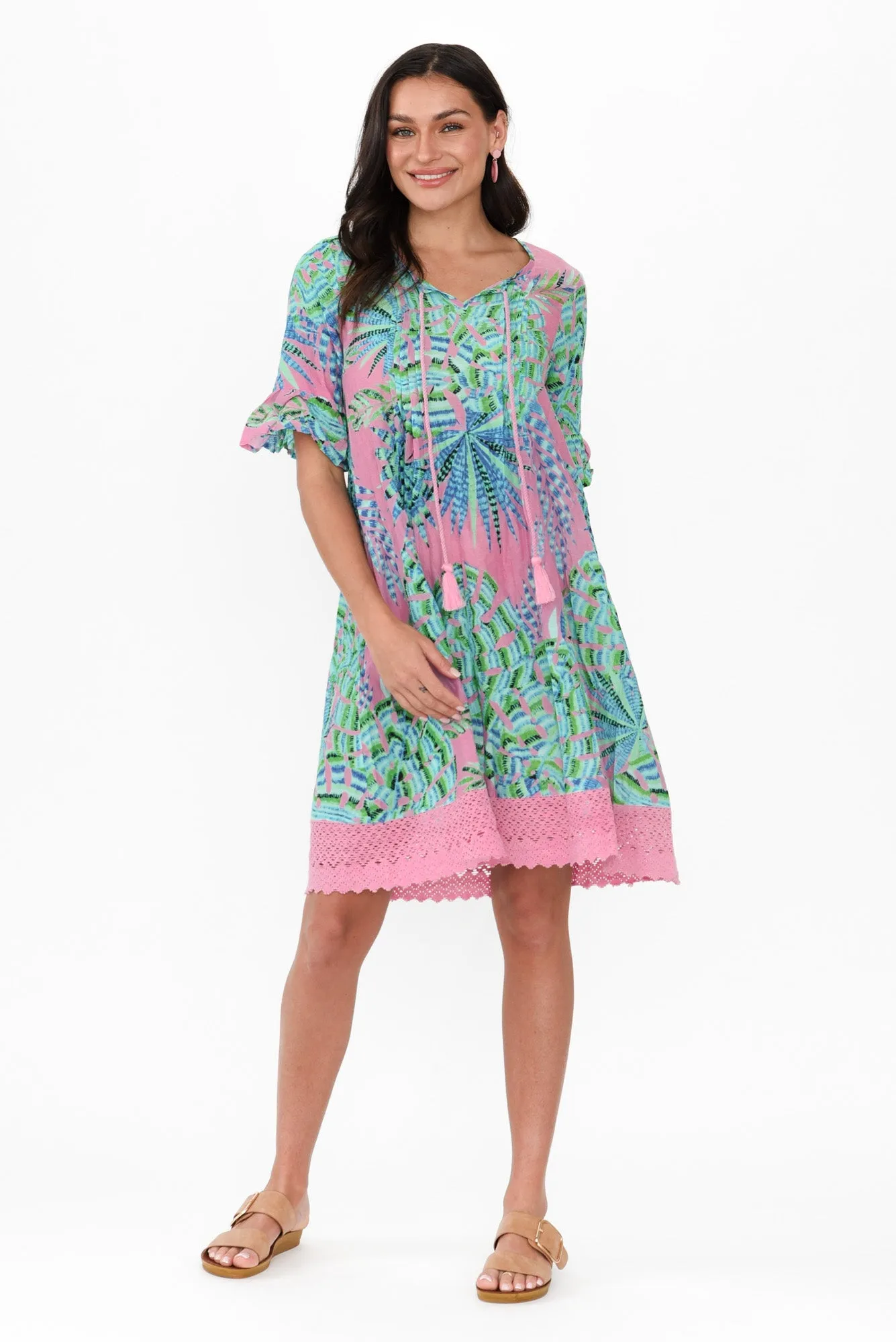 Cayman Pink Tropical Cotton Tunic Dress