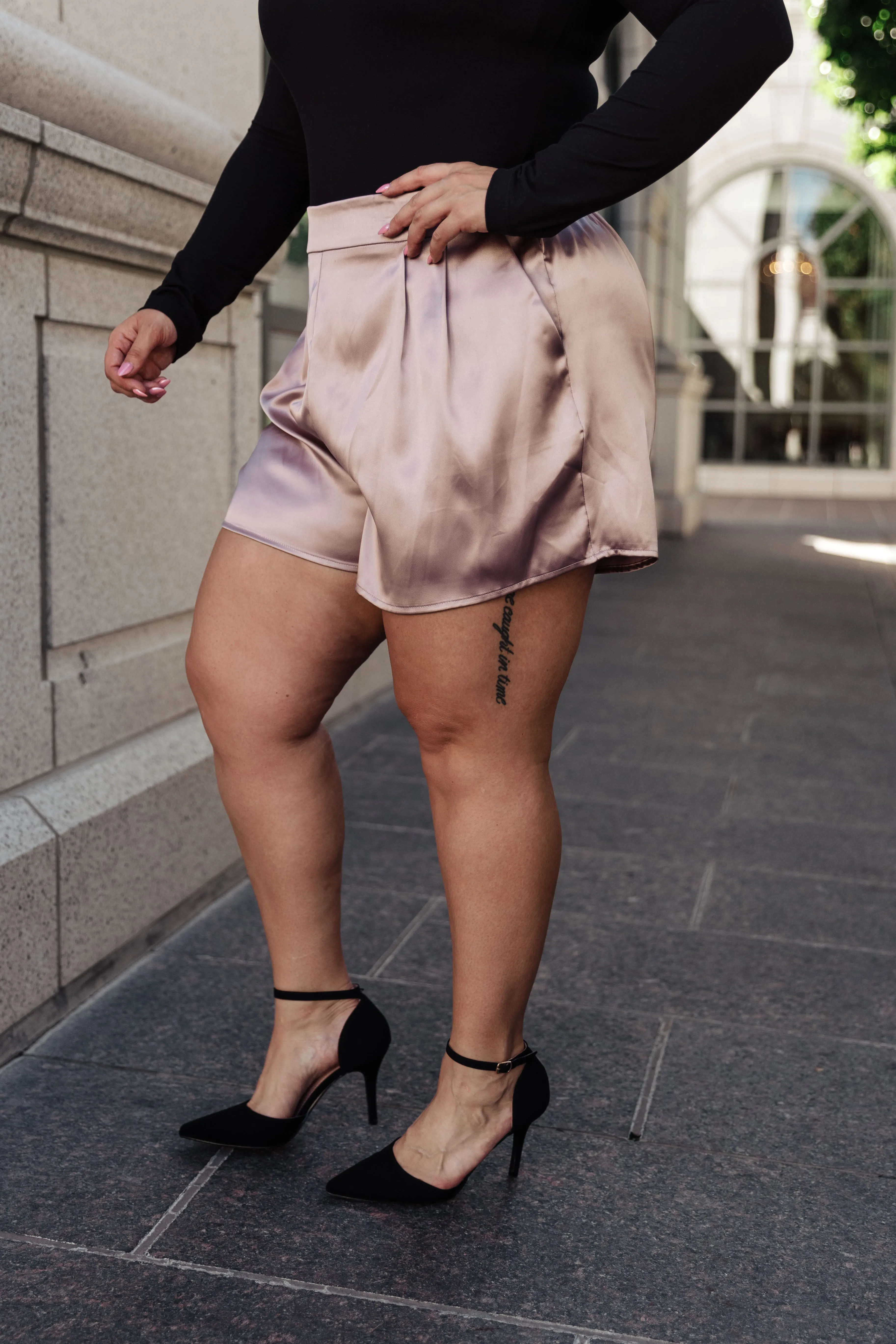 Champagne and Roses Satin Shorts