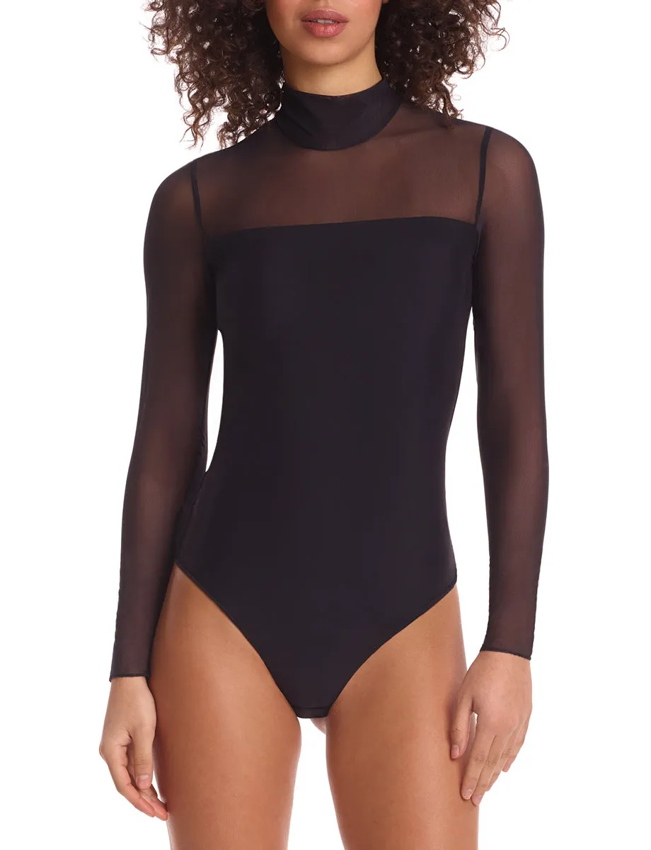 Chic Mesh Mock Long Sleeve Bodysuit