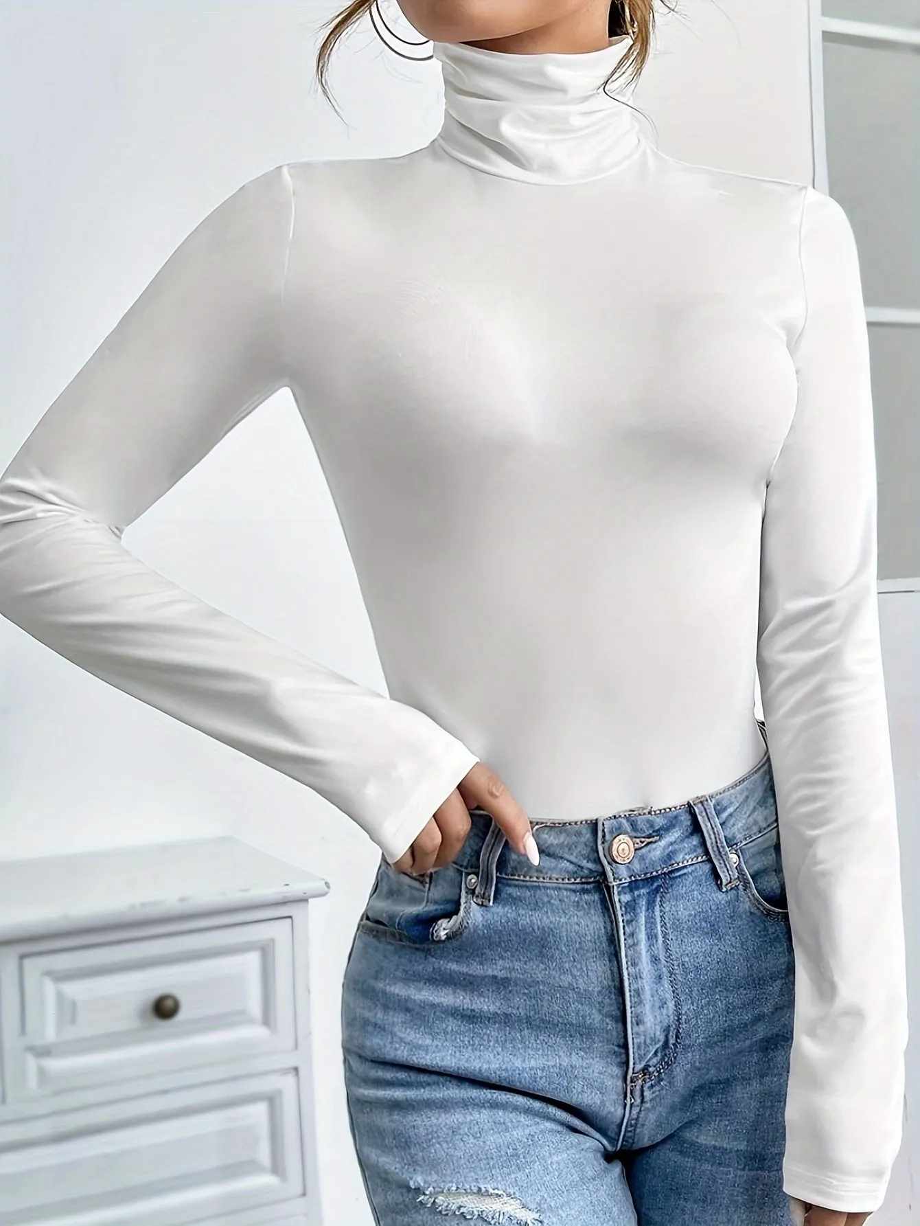 Chic  Versatile Mock Neck Bodysuit for Women