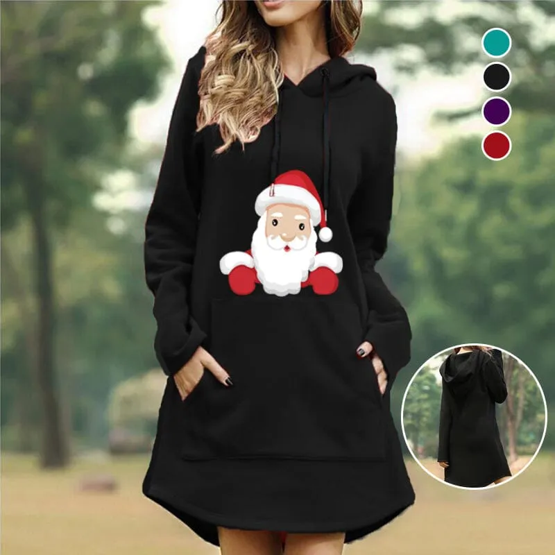 Christmas Print Hooded Long Sleeve Sweater Dress