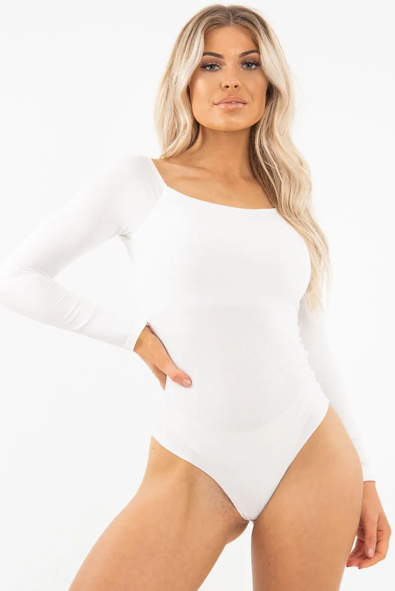 Cream Ribbed Square Neck Bodysuit - Alysha