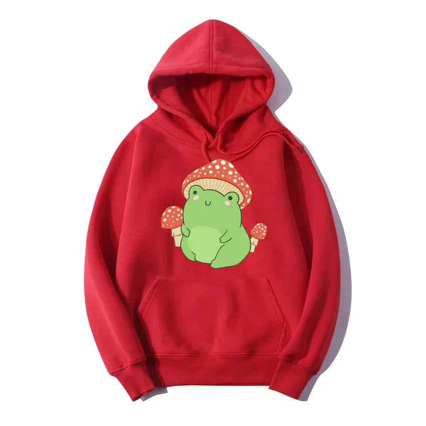 Cute Frog Sweater for Women, Kawaii Mushroom Hoodie for Teens, Hooded Clothes