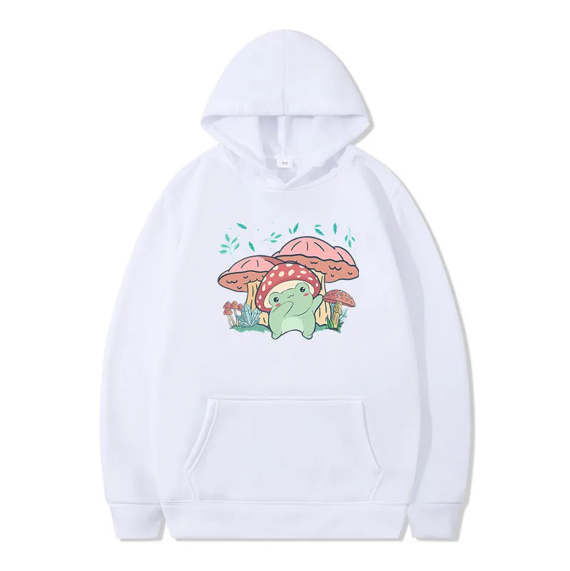 Cute Frog Sweater for Women Men Kawaii Mushroom Hoodie for Teens Couple's Clothes