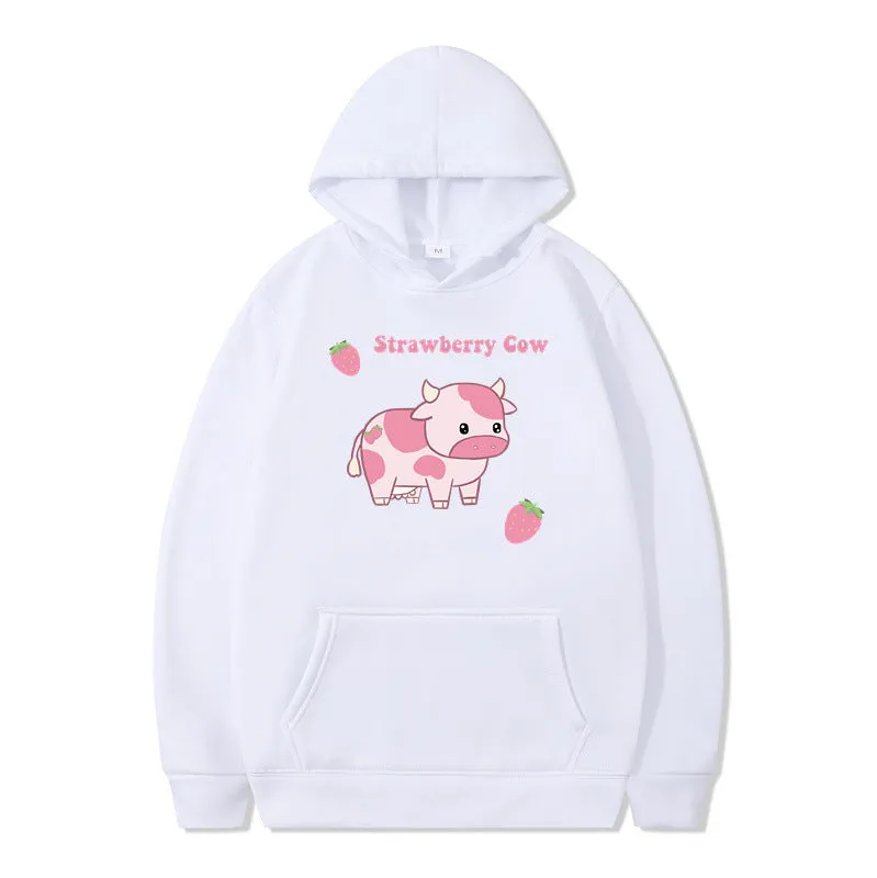 Cute Strawberry Cow Sweater for Women Men Hoodie for Teens Couple's Clothes