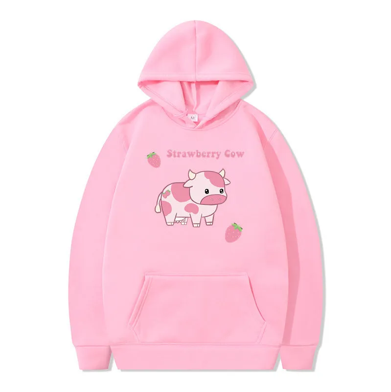 Cute Strawberry Cow Sweater for Women Men Hoodie for Teens Couple's Clothes