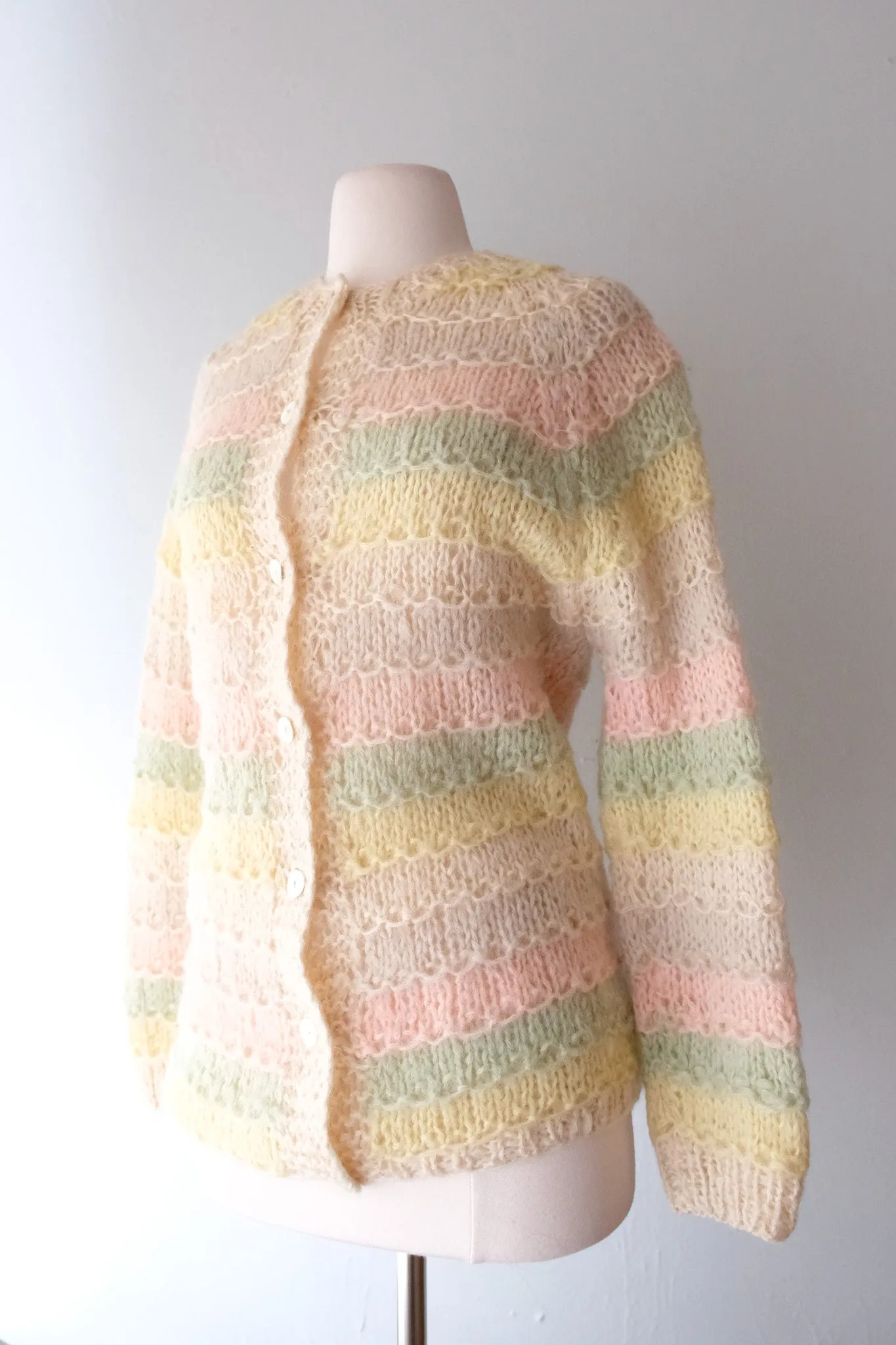 Darling 1960's Pastel Striped Made in Italy Mohair Sweater/ Sz M