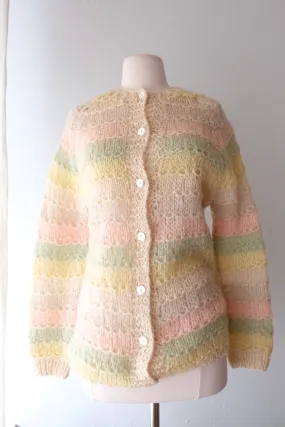 Darling 1960's Pastel Striped Made in Italy Mohair Sweater/ Sz M