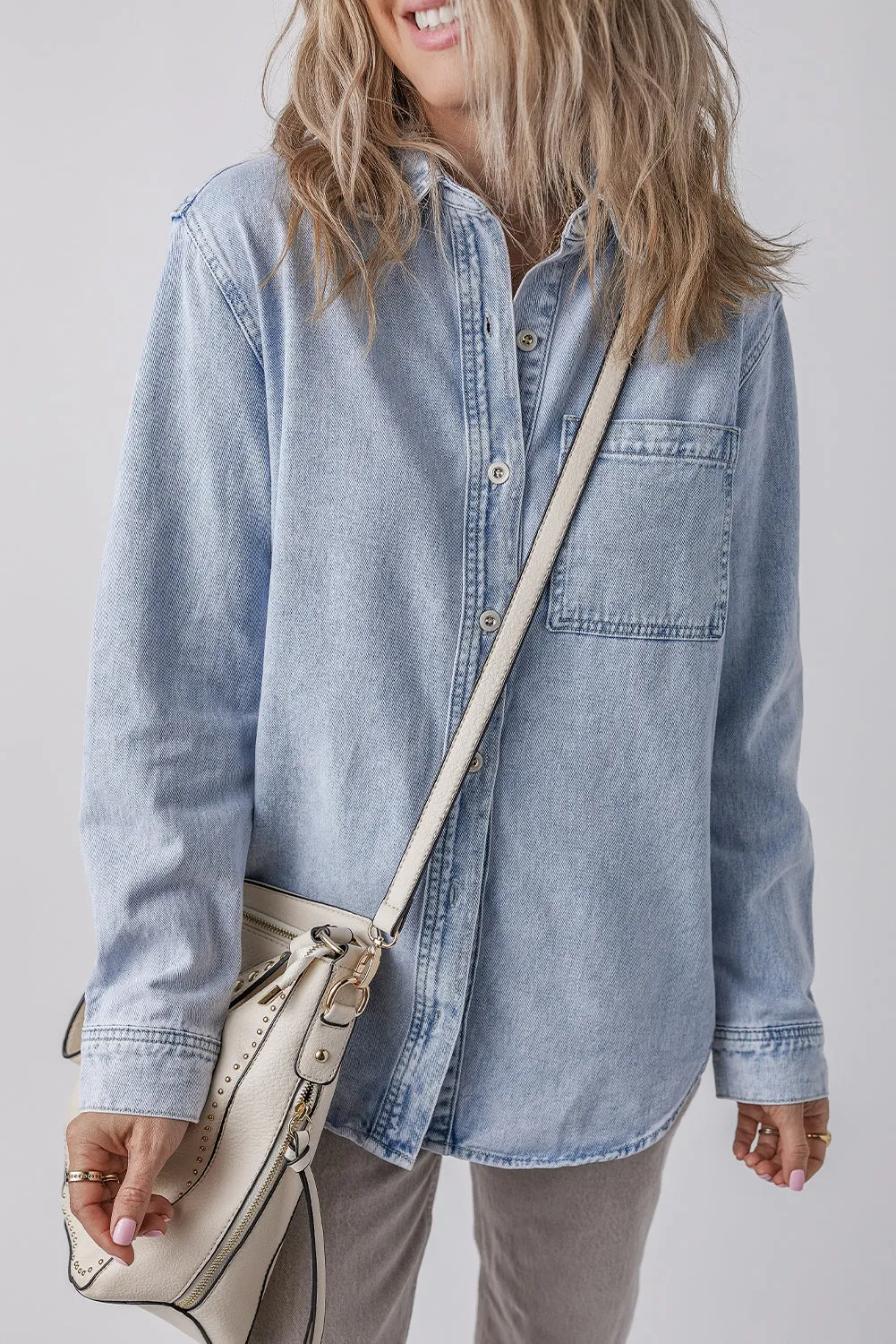 Denim Chest Pocket Buttoned Shacket