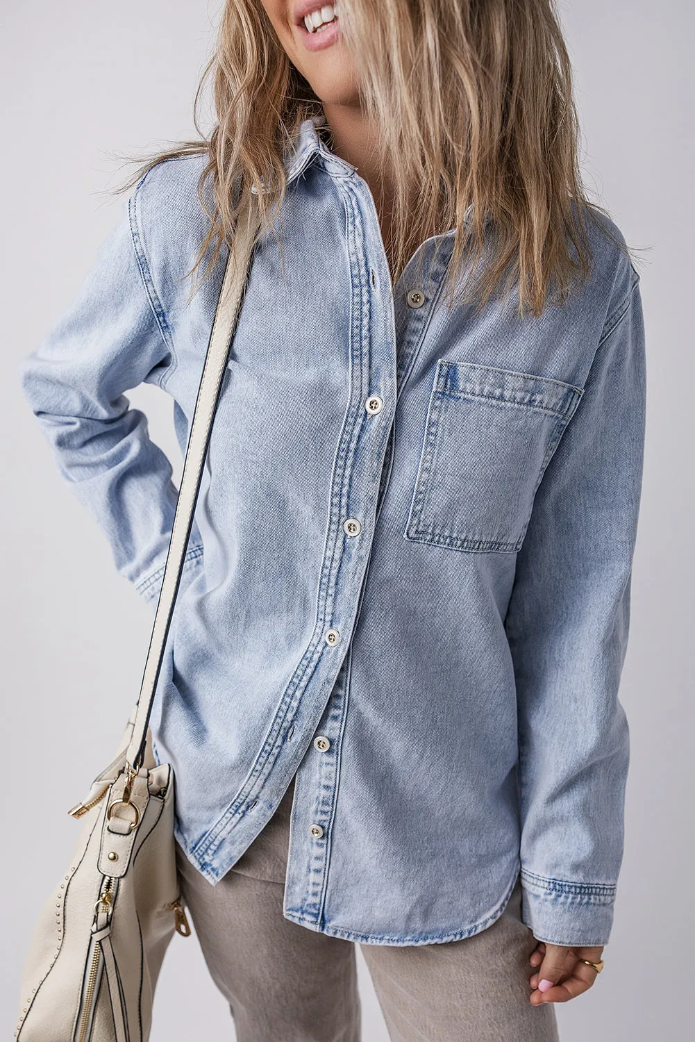 Denim Chest Pocket Buttoned Shacket