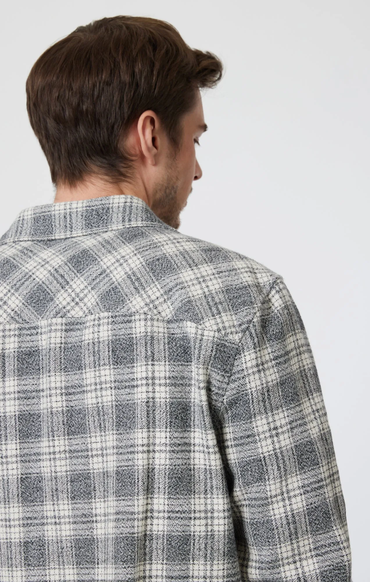 DOUBLE POCKET CHECK SHIRT IN GREY MARL CHECK