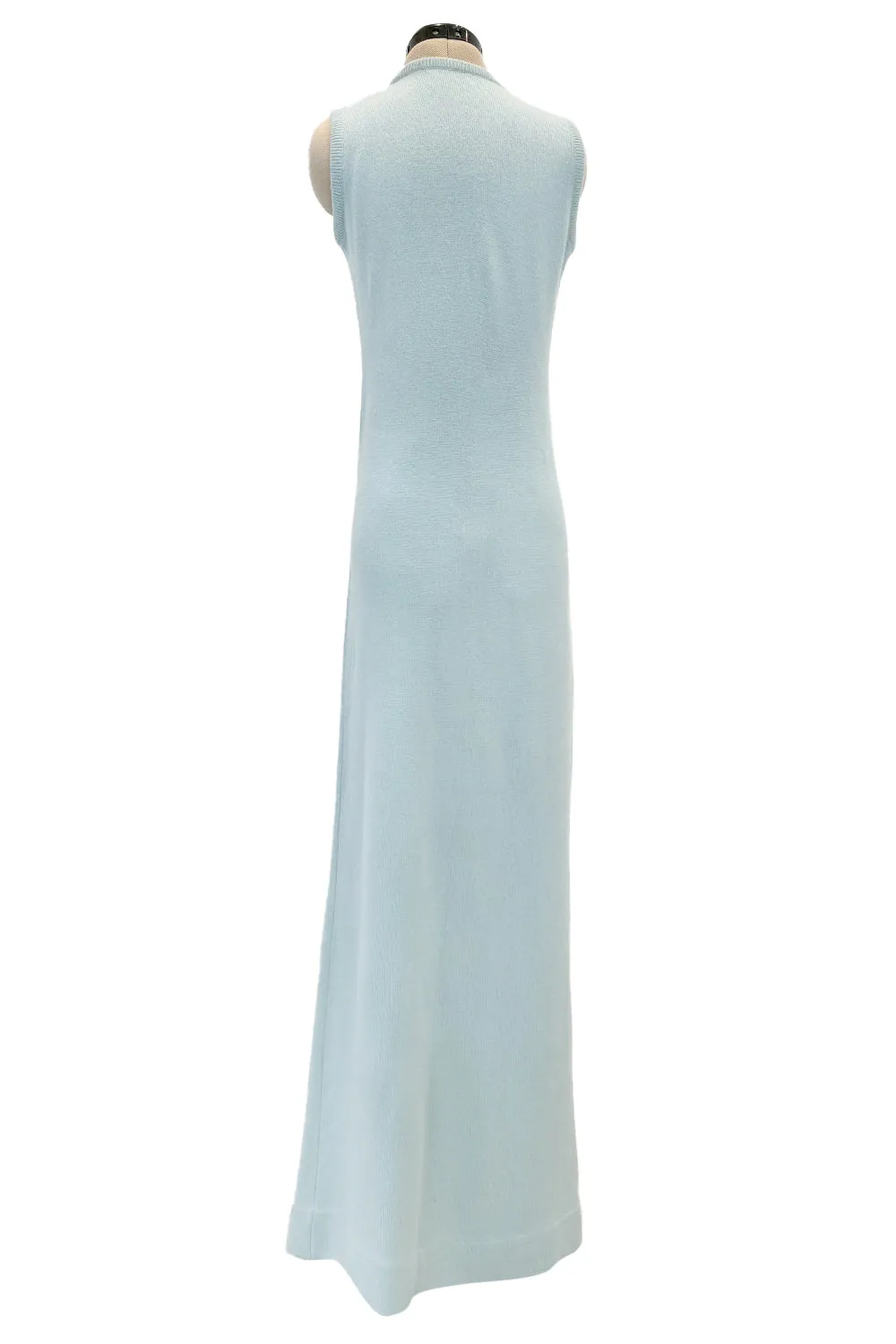 Dreamiest 1972 Halston Runway Floor Length Baby Blue 100% Scottish Cashmere Dress