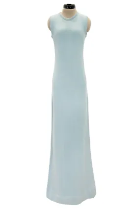 Dreamiest 1972 Halston Runway Floor Length Baby Blue 100% Scottish Cashmere Dress