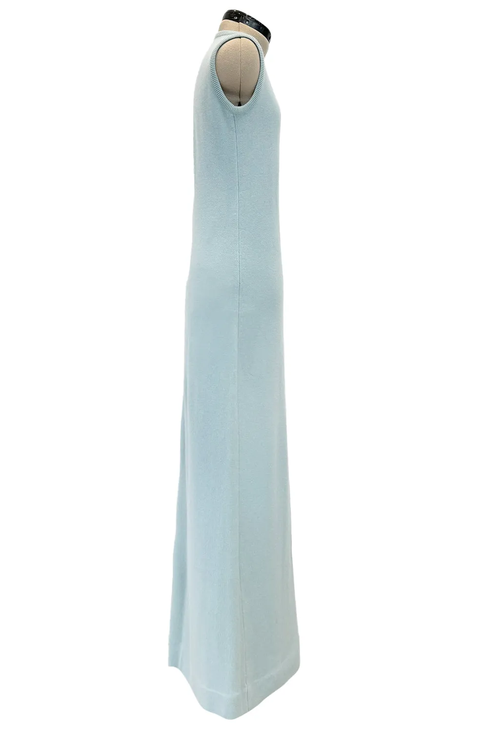 Dreamiest 1972 Halston Runway Floor Length Baby Blue 100% Scottish Cashmere Dress