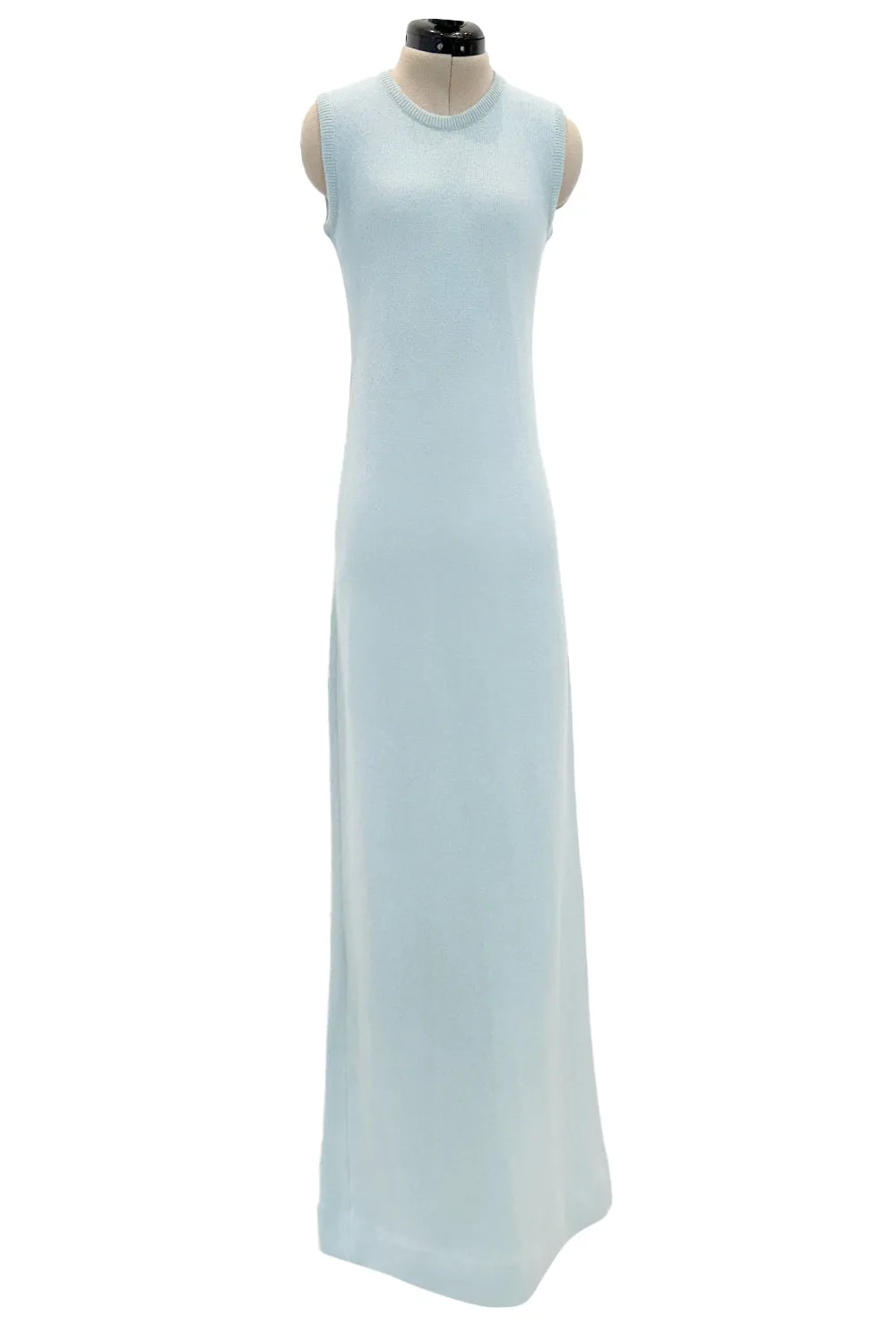 Dreamiest 1972 Halston Runway Floor Length Baby Blue 100% Scottish Cashmere Dress