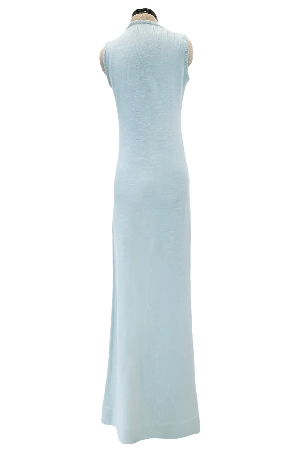 Dreamiest 1972 Halston Runway Floor Length Baby Blue 100% Scottish Cashmere Dress