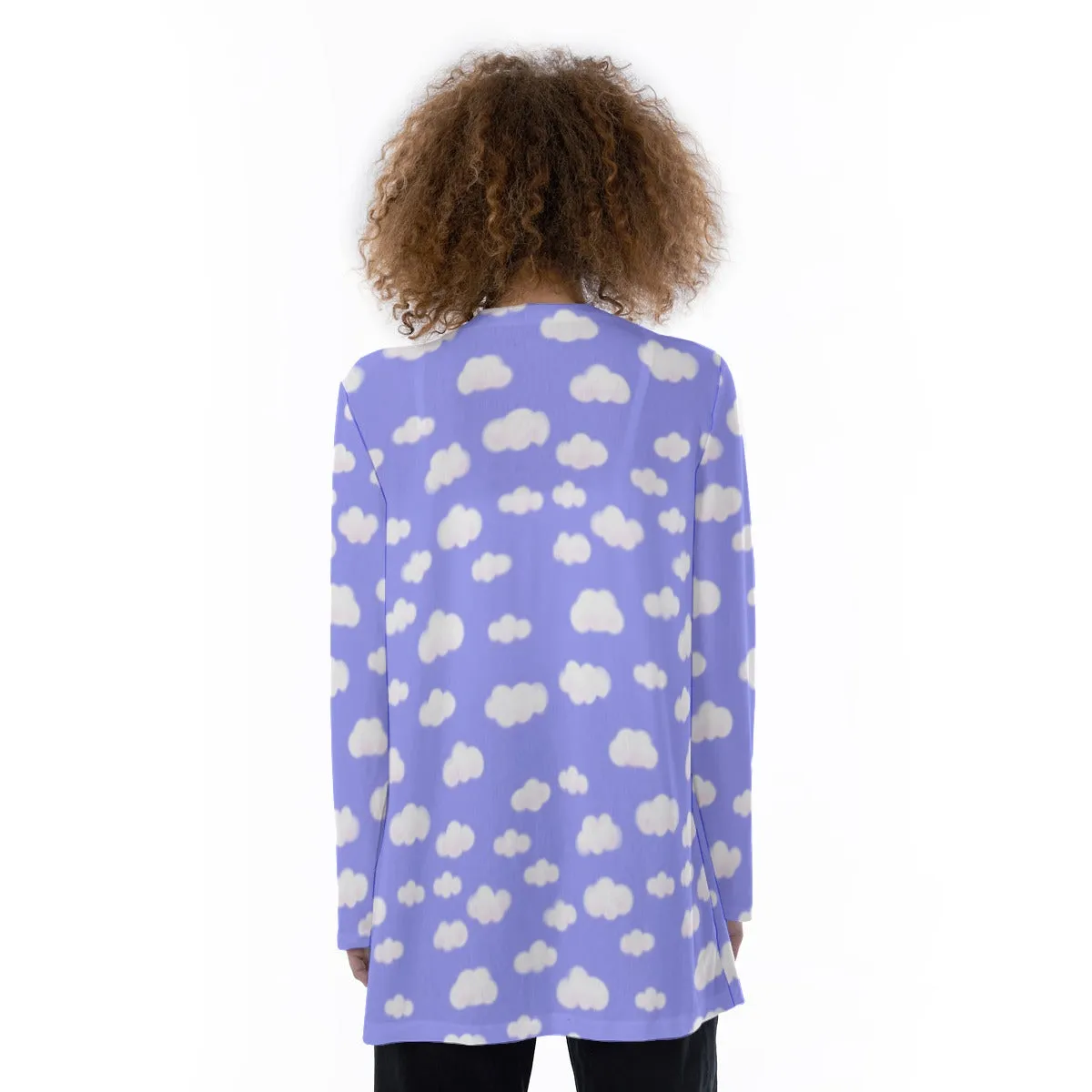 Dreamy Clouds Open Front Lightweight Cardigan With Pockets (Periwinkle)